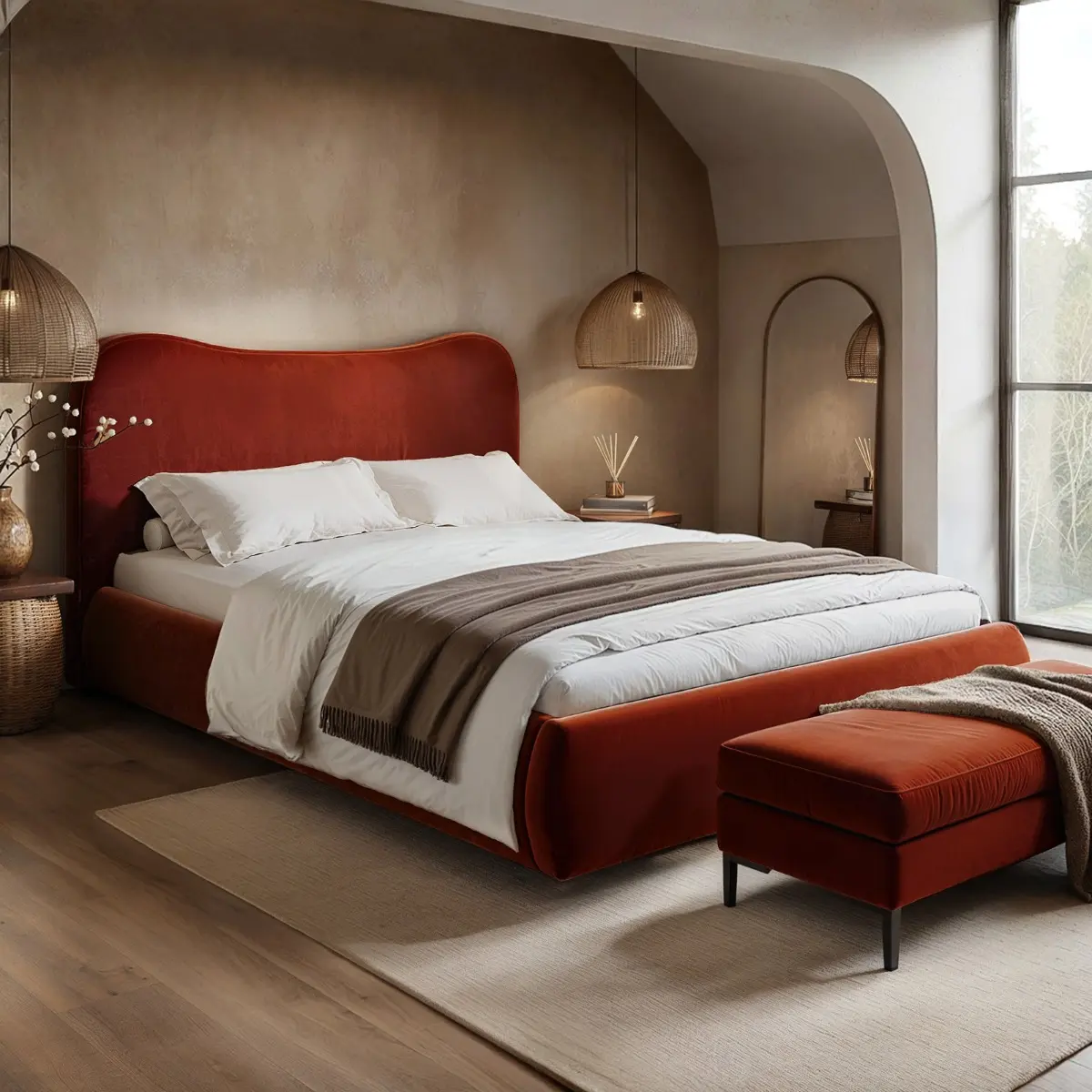 SOLACE+CO Ember Ottoman Bed Orange Velvet