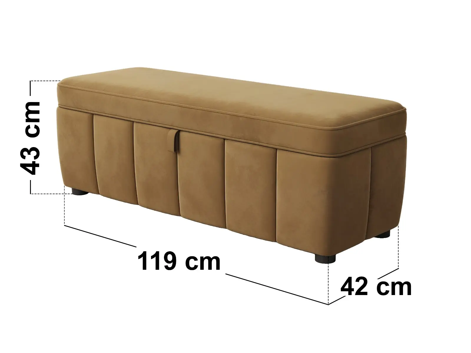 Dimensions diagram for SOLACE+CO Emilie Ottoman Blanket Box Caramel Velvet
