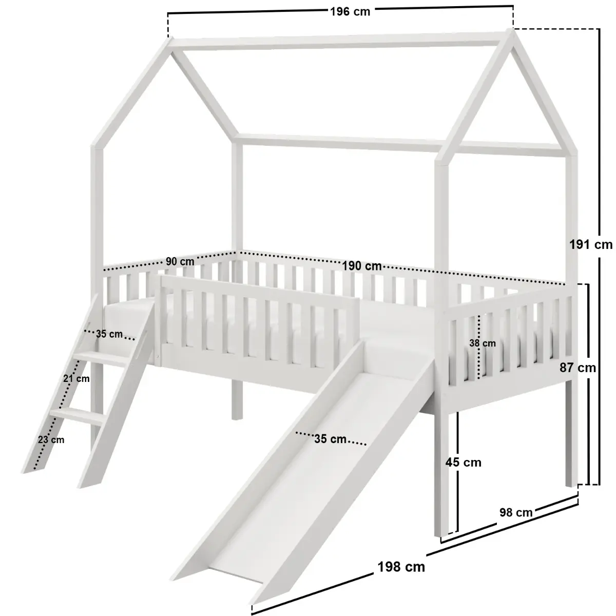 Dimensions diagram for Flair Explorer Slide Mid Sleeper with Rails White