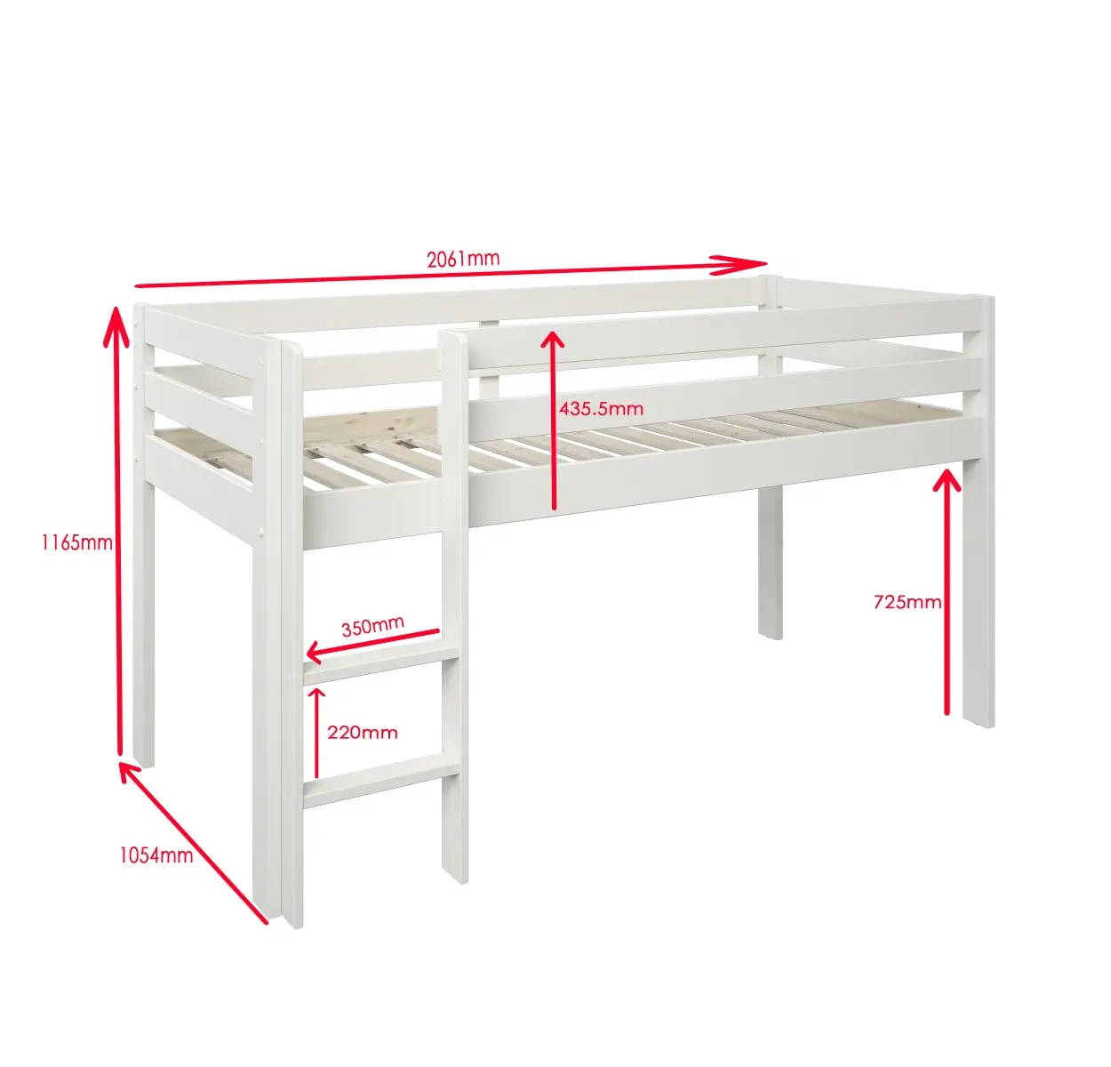 Dimensions diagram for Noomi Nora Solid Wood Mid Sleeper (FSC-Certified)