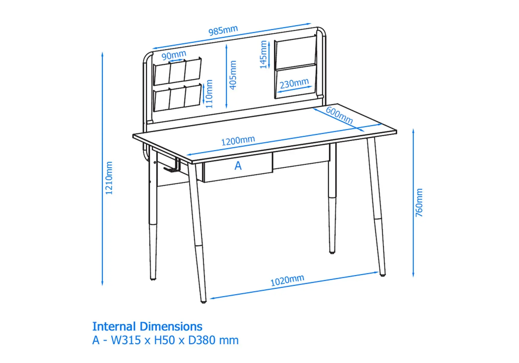 Dimensions diagram for Alphason Freemont Desk