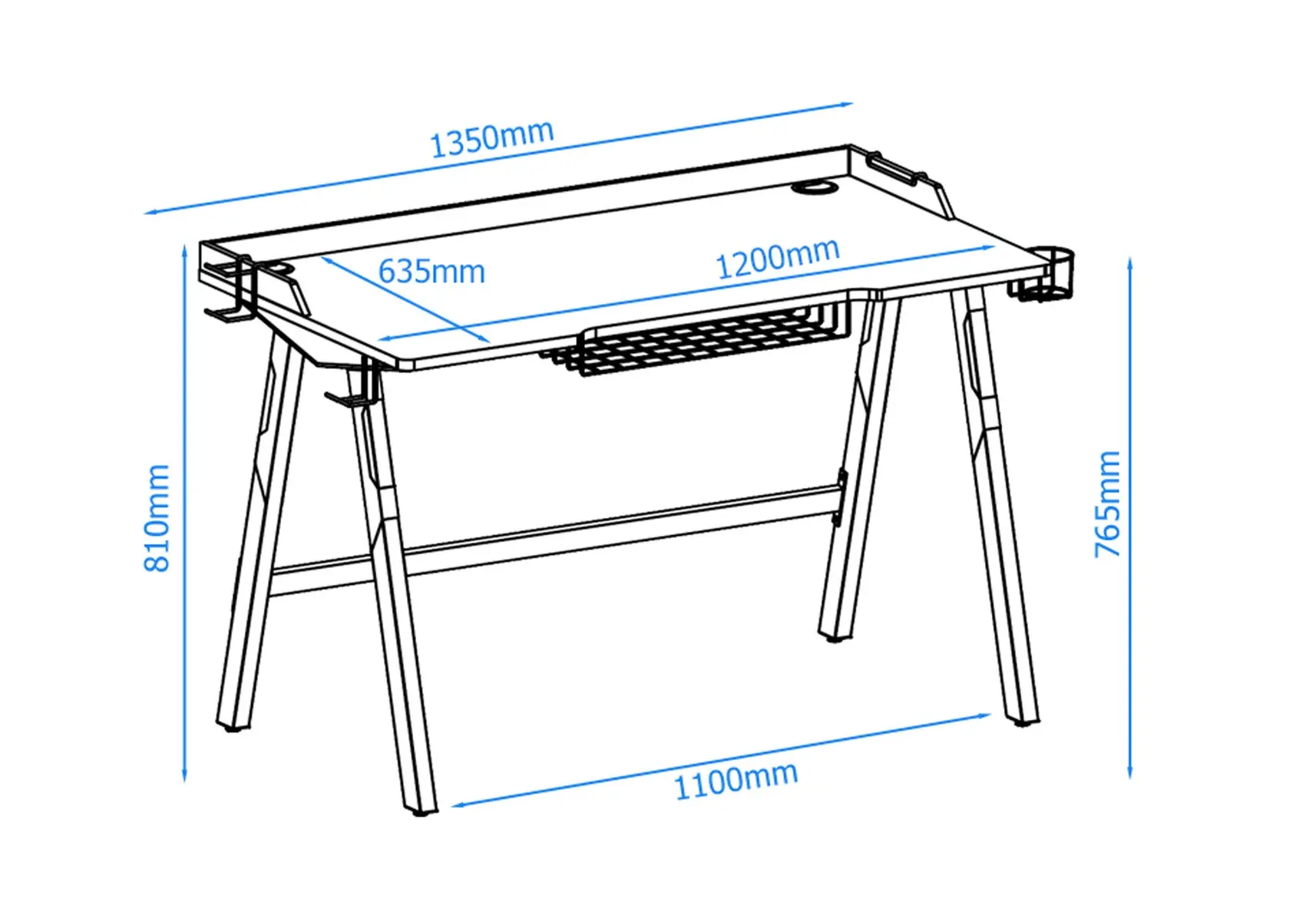 Dimensions diagram for Alphason Fuego Gaming Desk