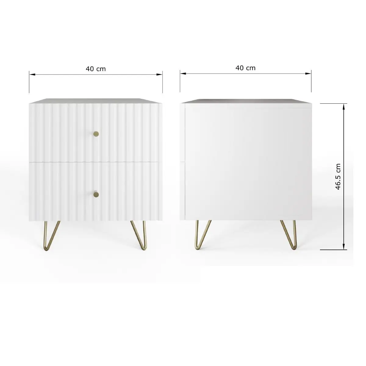 Dimensions diagram for GFW Thalia Ribbed 2 Drawer Bedside Table Pair