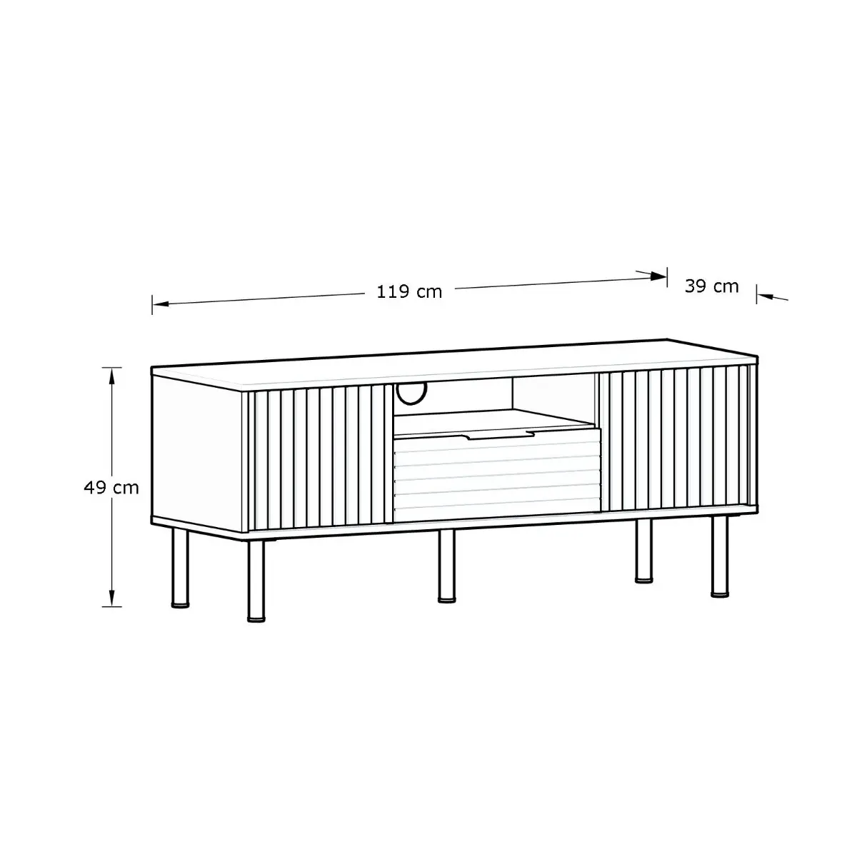 Dimensions diagram for GFW Nervata 2 Door 1 Drawer TV Stand Unit 