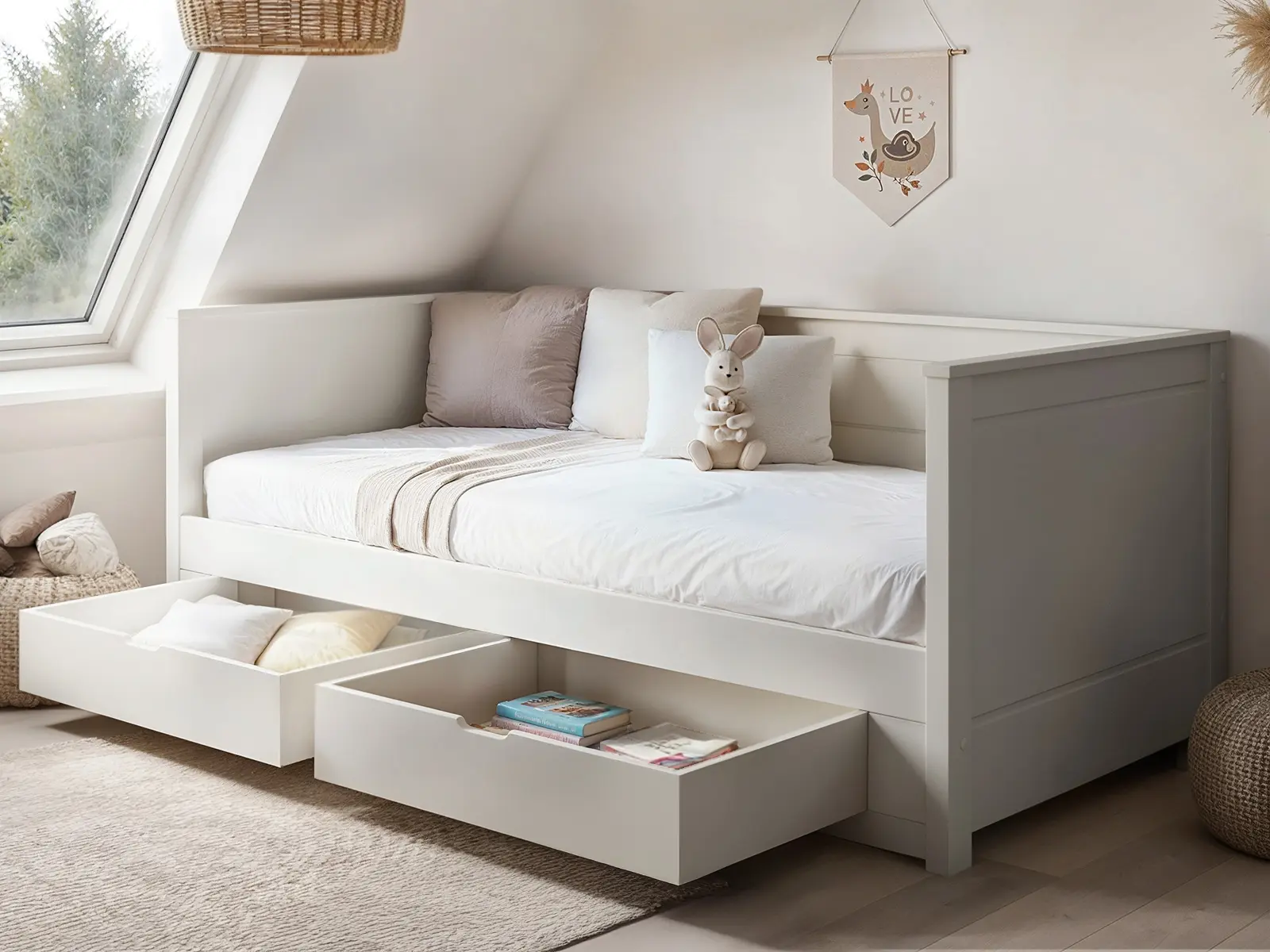 Noomi Iris Daybed with Trundle White | FSC Wooden Beds