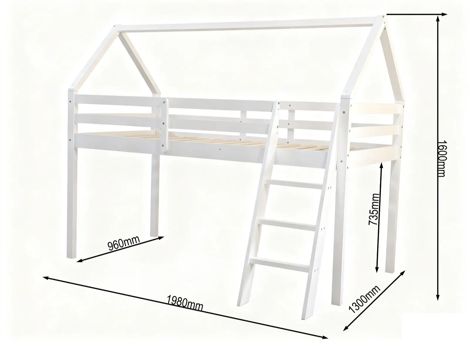 Dimensions diagram for Kidsaw Jinsen Mid Sleeper Single Bed