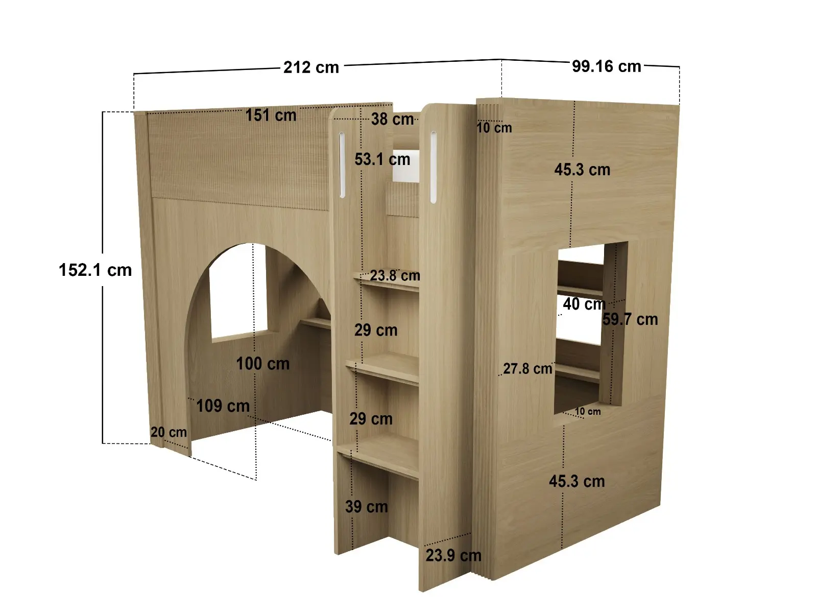 Dimensions diagram for Flair Kaska Ribbed Mid Sleeper Bed