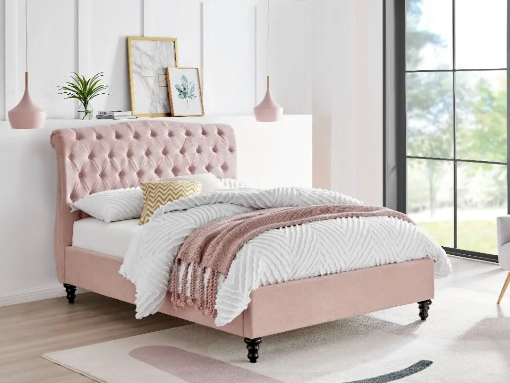 Dimensions diagram for Limelight Rosa Fabric Bed Frame-Kingsize-Pink