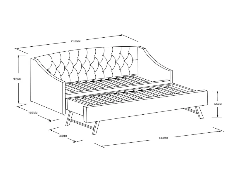 Dimensions diagram for Flair Aurora Daybed with Trundle White Boucle