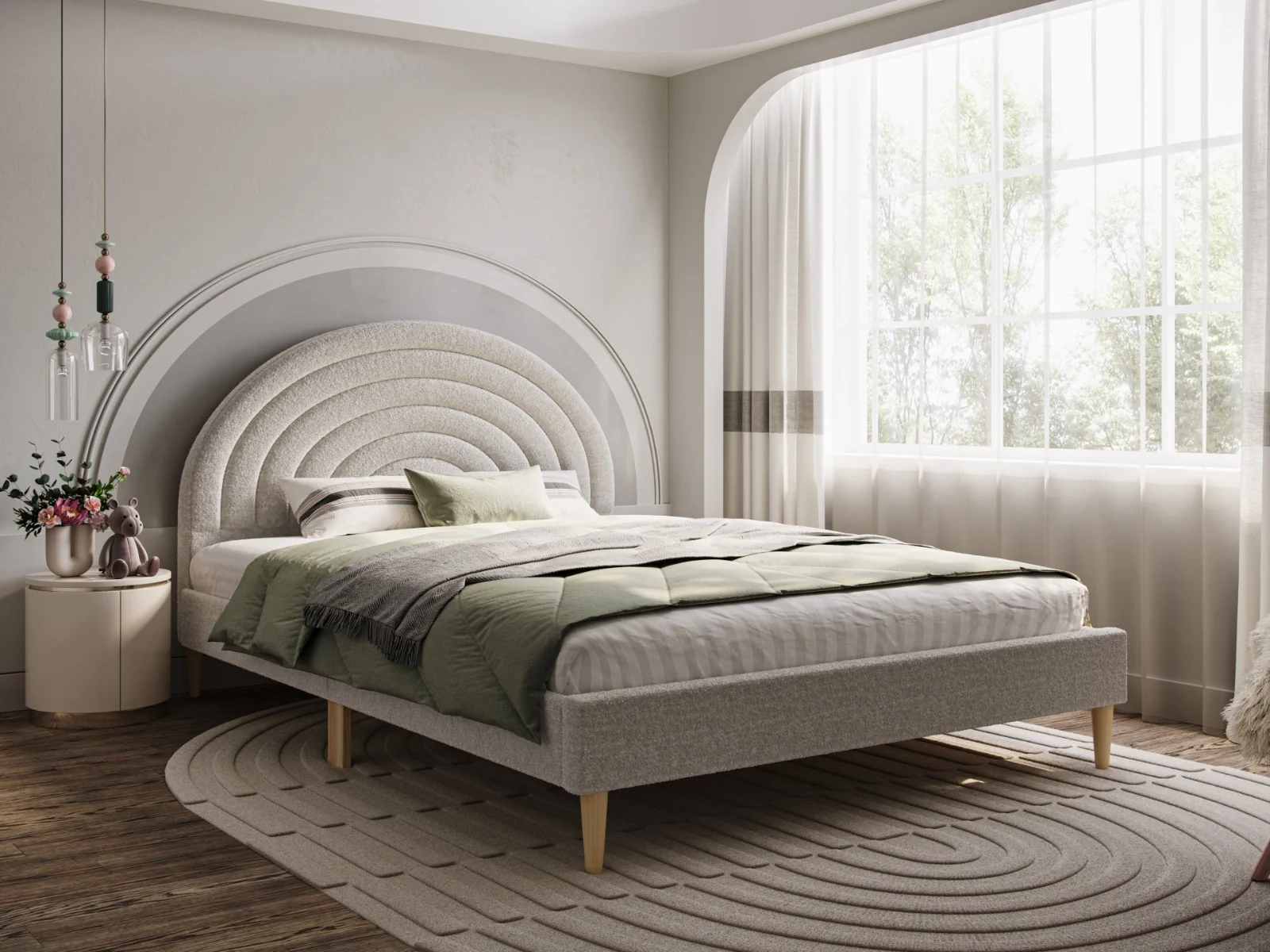 cream boucle double bed