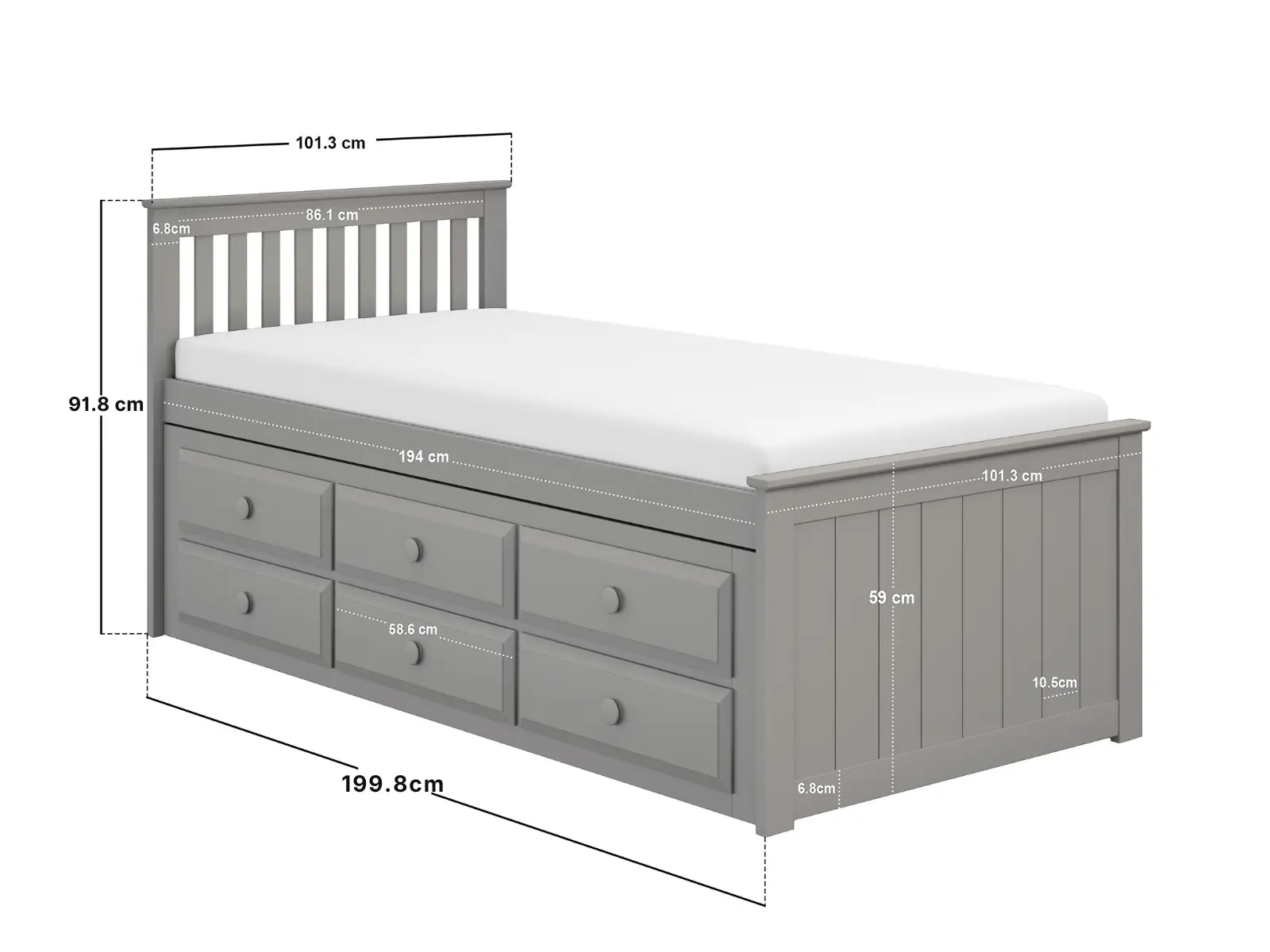 Dimensions diagram for Flair Montana Captain's Guest Bed