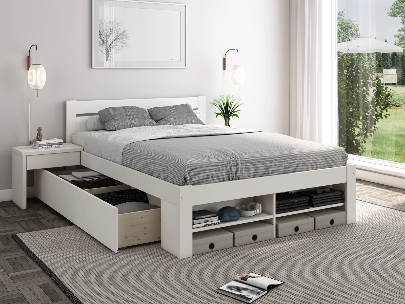 White double storage bed