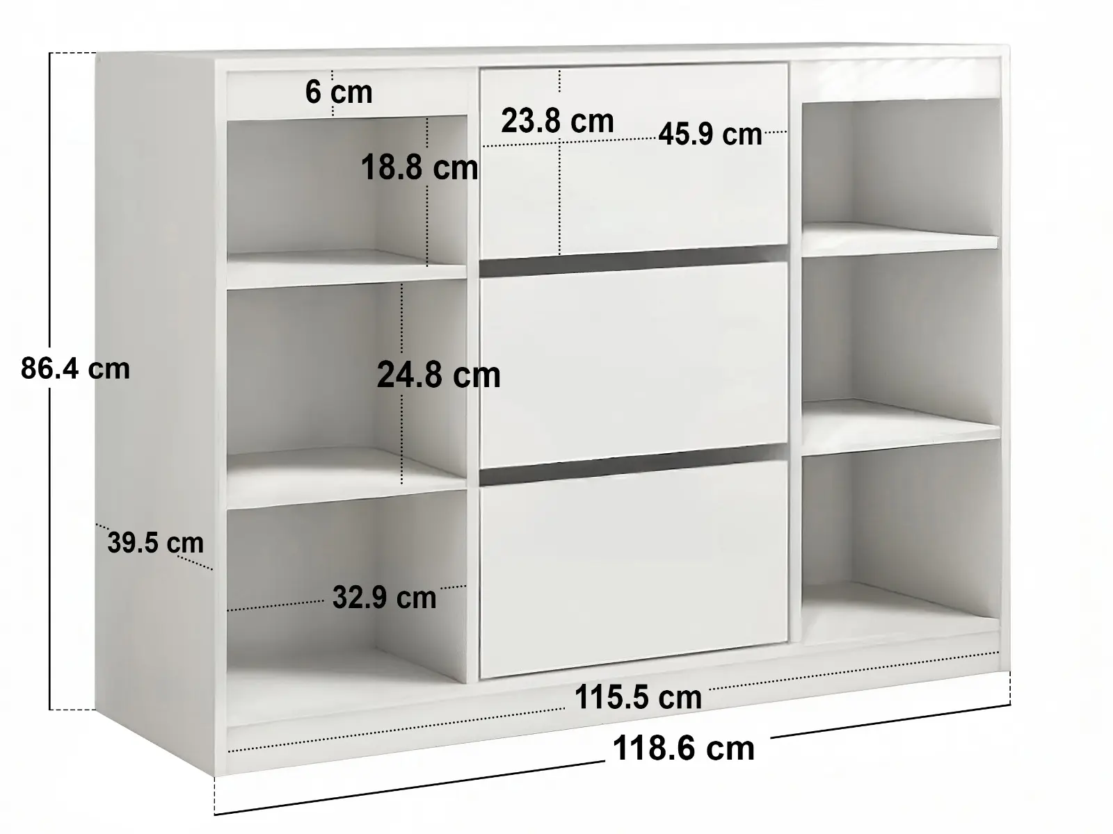 Dimensions diagram for Flair Olivia Storage Unit White
