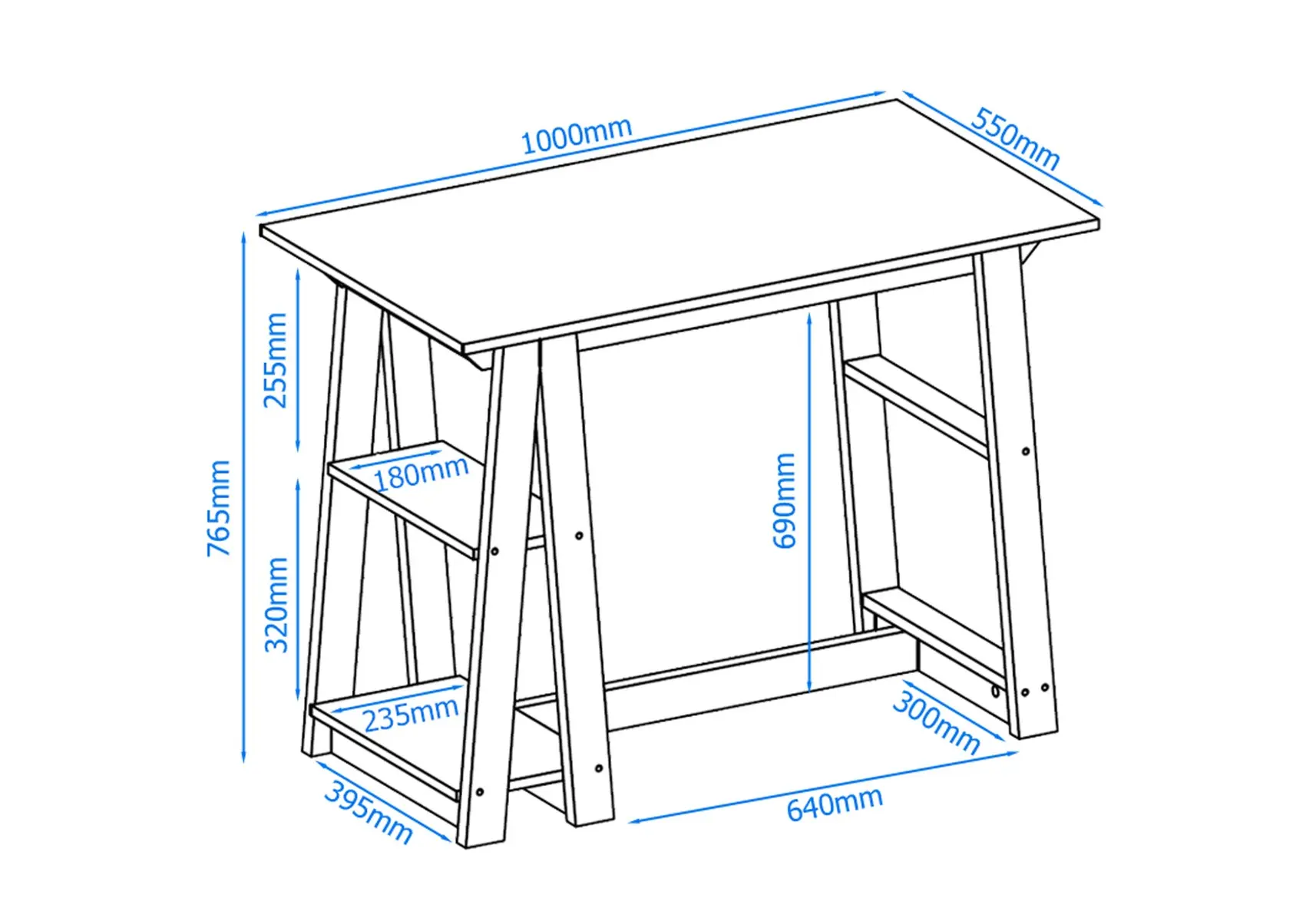 Dimensions diagram for Alphason Penzance Desk
