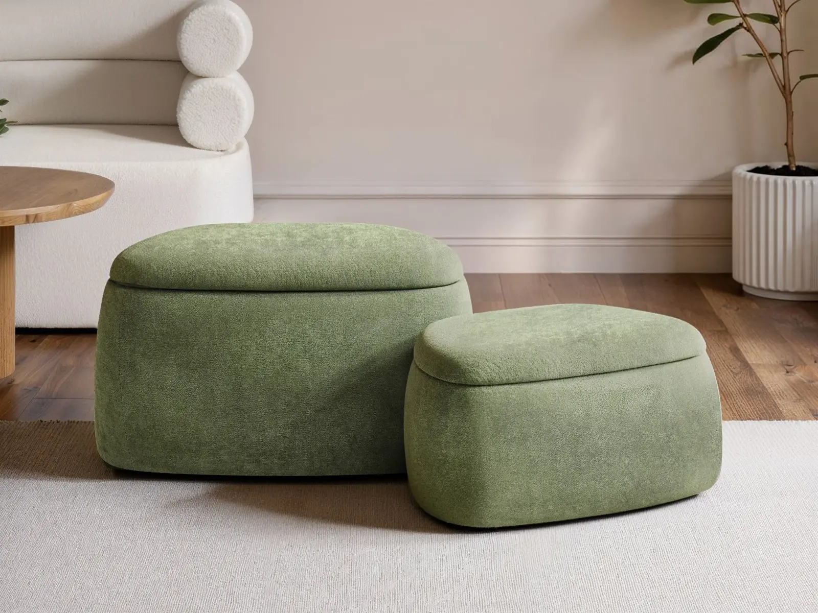 Solace+Co Zuri Storage Pouf Set Green Fabric | Bed Kingdom