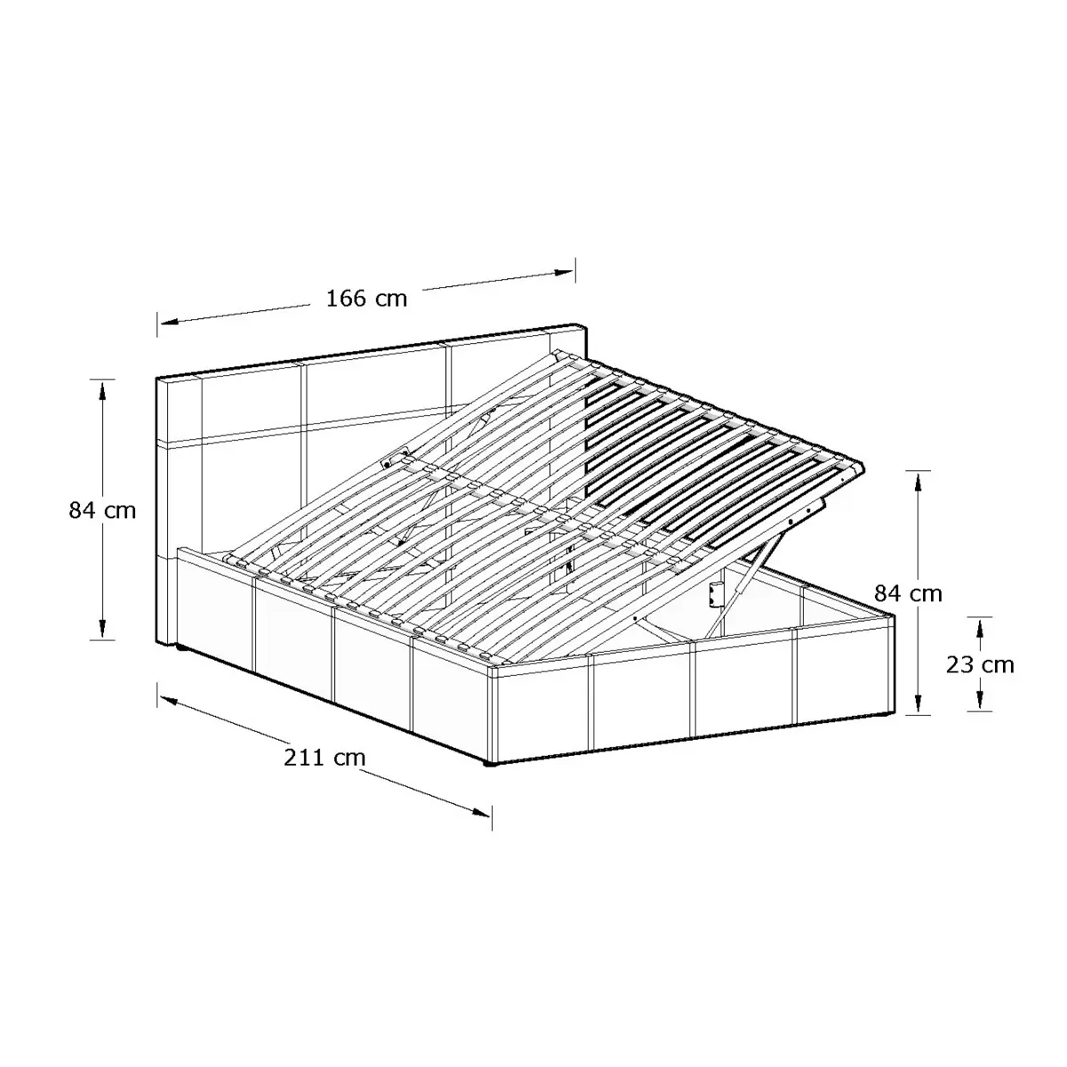 Dimensions diagram for GFW Side Lift Ottoman Storage Bed- White - Kingsize