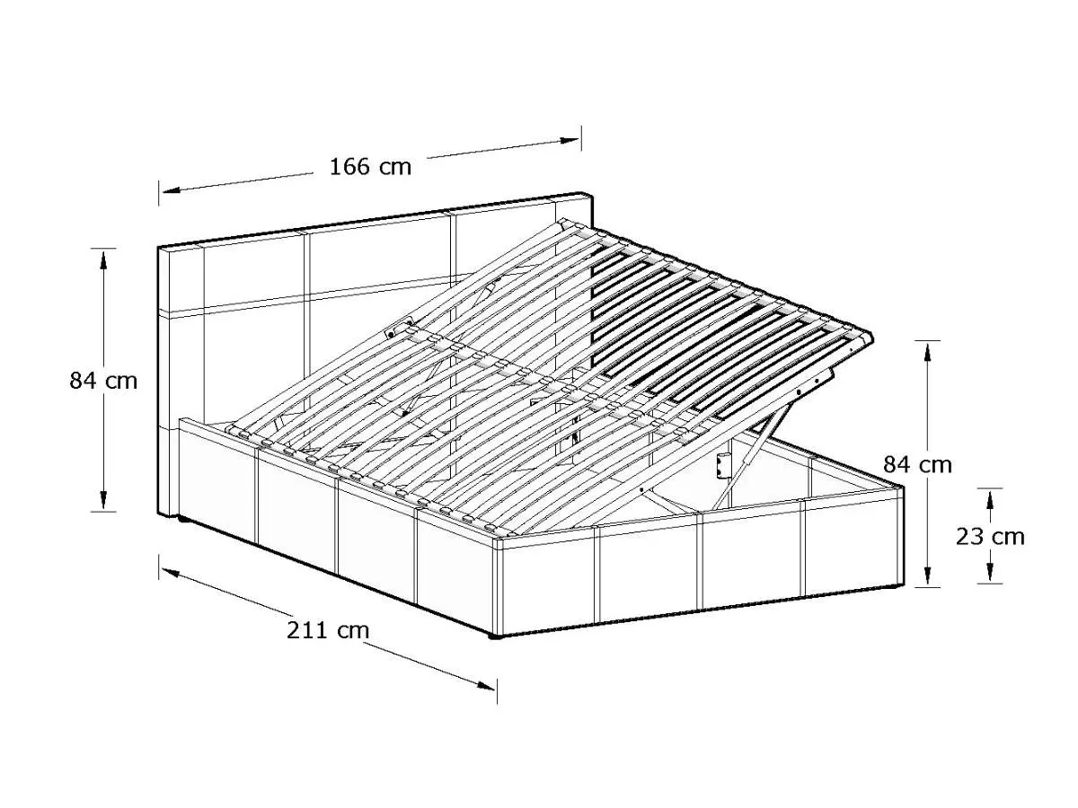 Dimensions diagram for GFW Side Lift Ottoman Storage Bed-Grey Fabric-Kingsize
