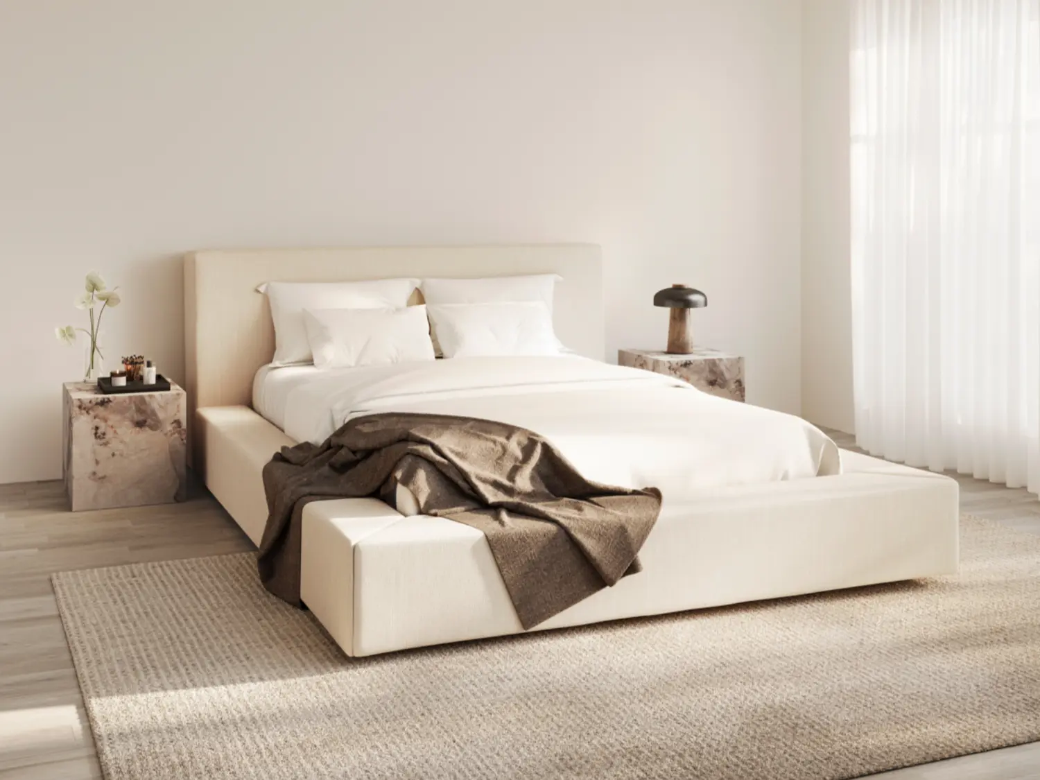 Dimensions diagram for LPD Soho Upholstered Bed White Clay