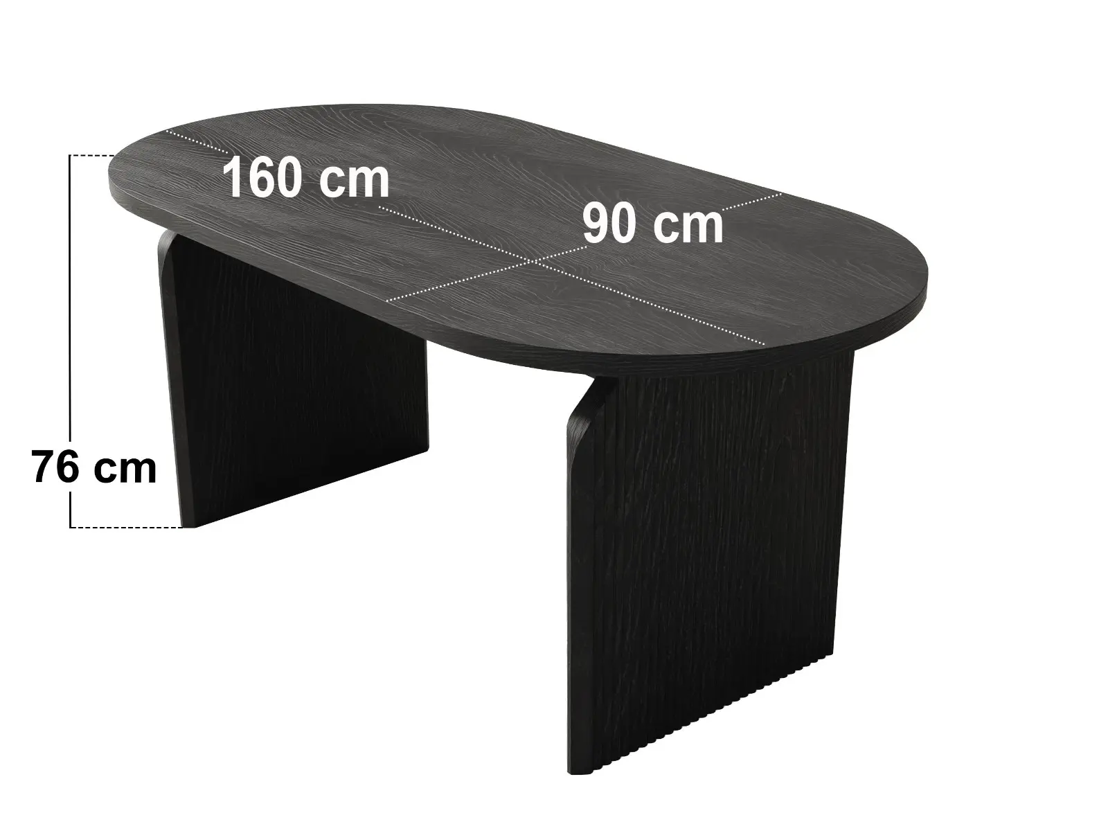 Dimensions diagram for SOLACE+CO Varm Wood Effect Ribbed Oval Dining Table