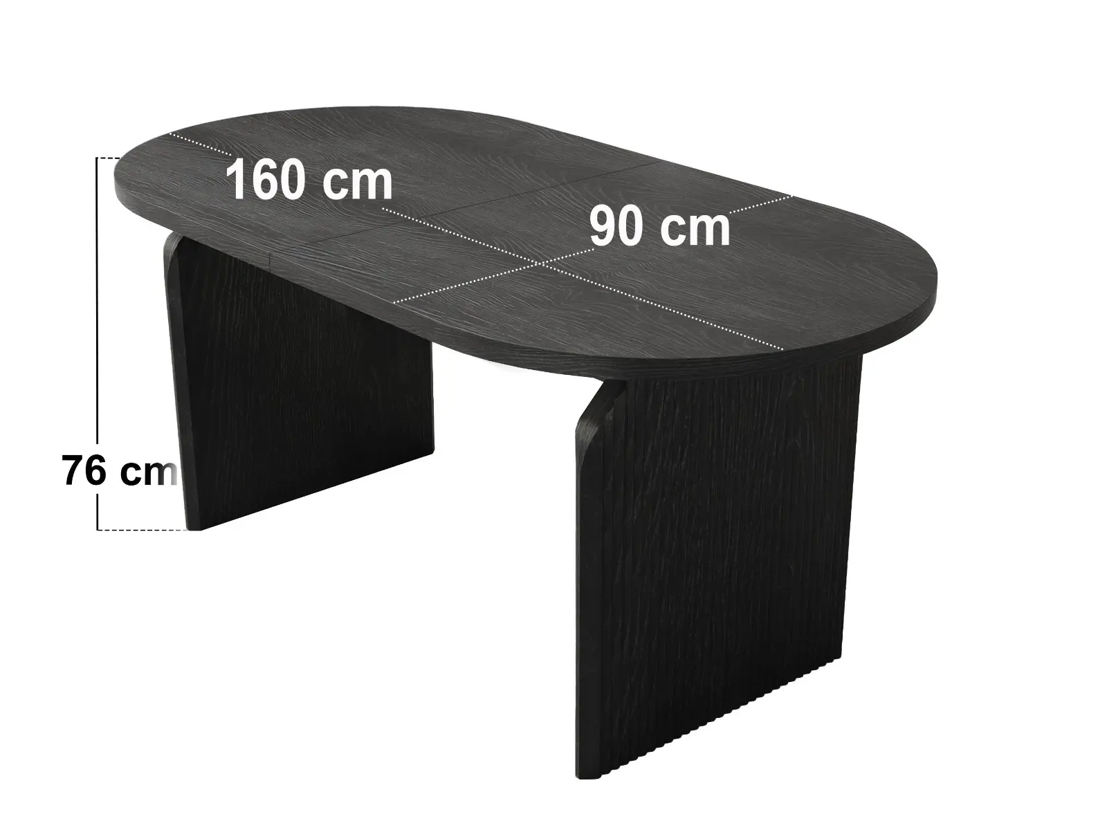 Dimensions diagram for SOLACE+CO Varm Black Extendable Table with Bench & Aiko Chairs Dining Set 5 Chairs