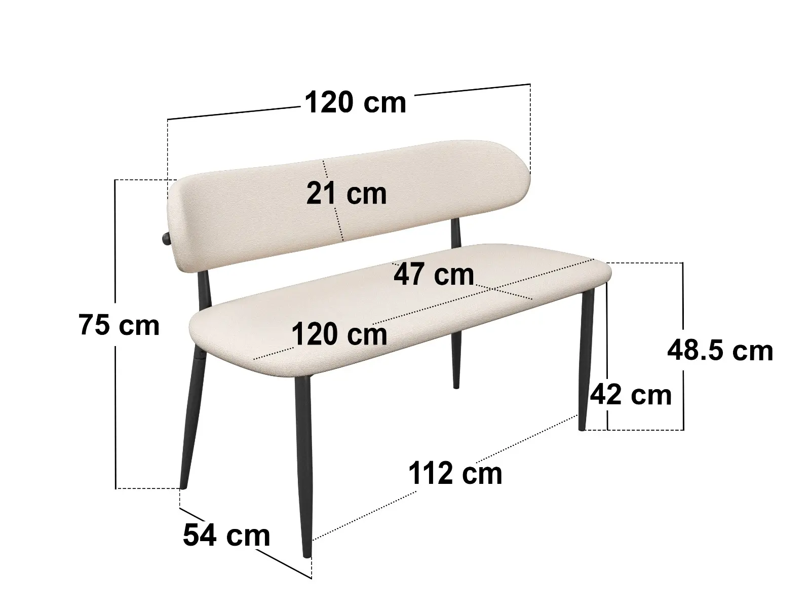 Dimensions diagram for SOLACE+CO Varm & Cyra Walnut Dining Table Set with 2 Beige Chenille Benches-Walnut