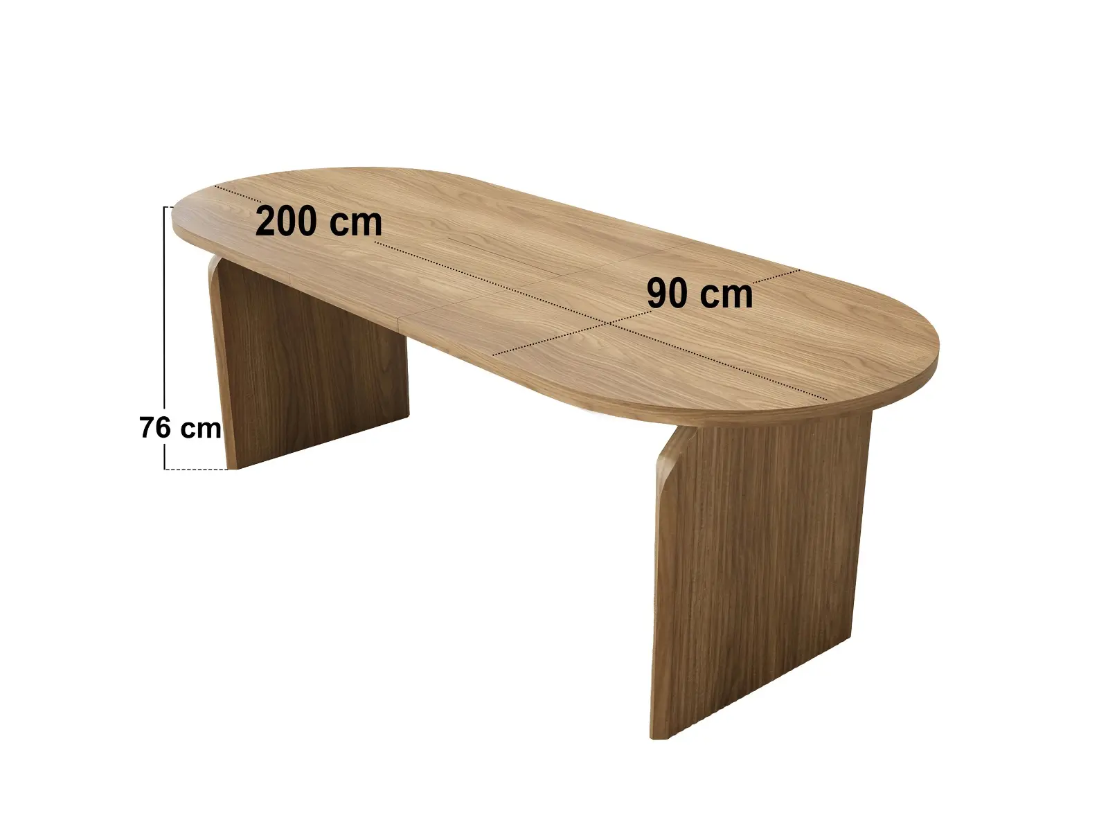 Dimensions diagram for SOLACE+CO Varm Ribbed Oval Extendable Dining Table & 2 Bench Set 