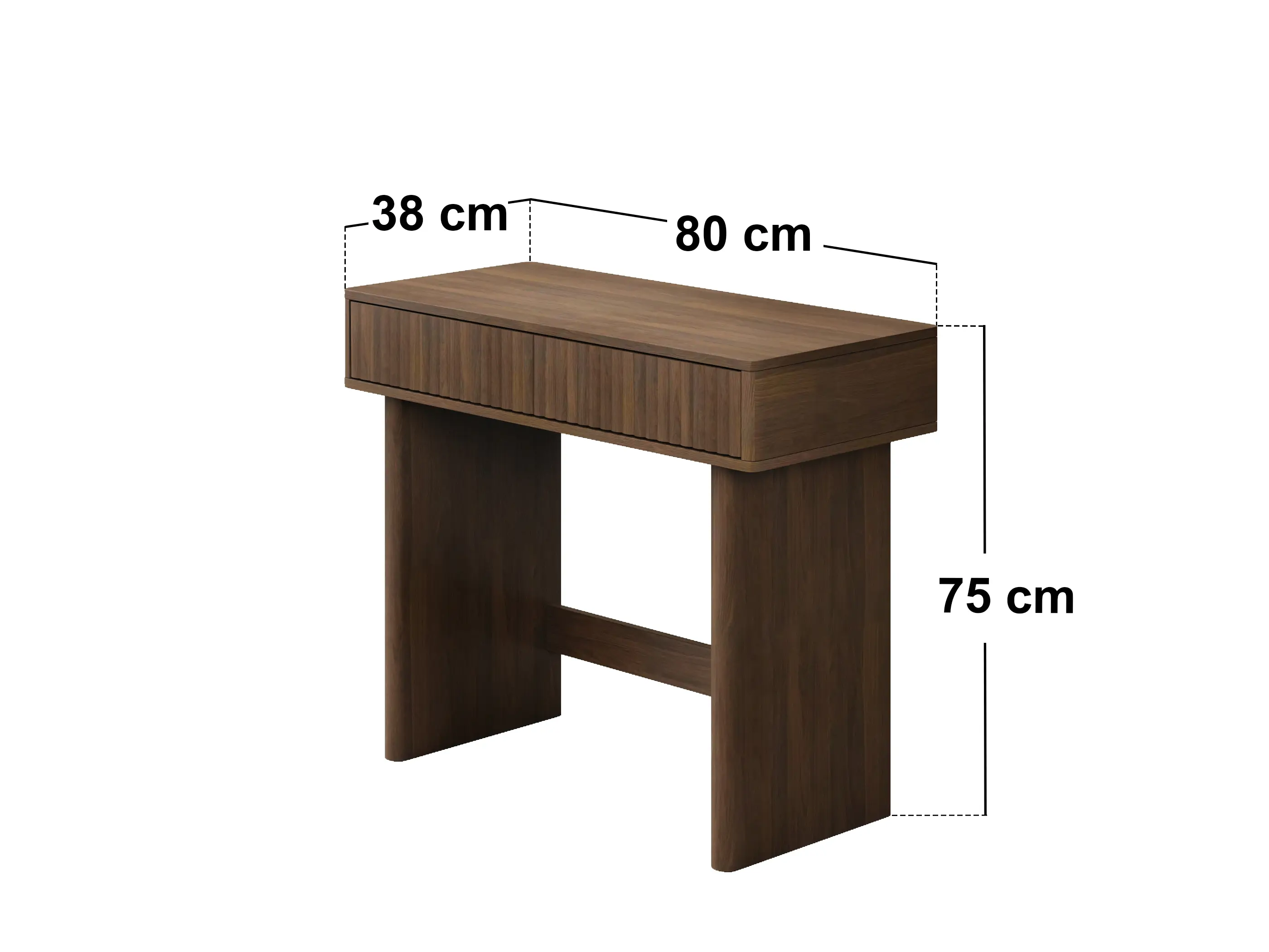Dimensions diagram for SOLACE+CO Velmor Ribbed Dressing Table Walnut