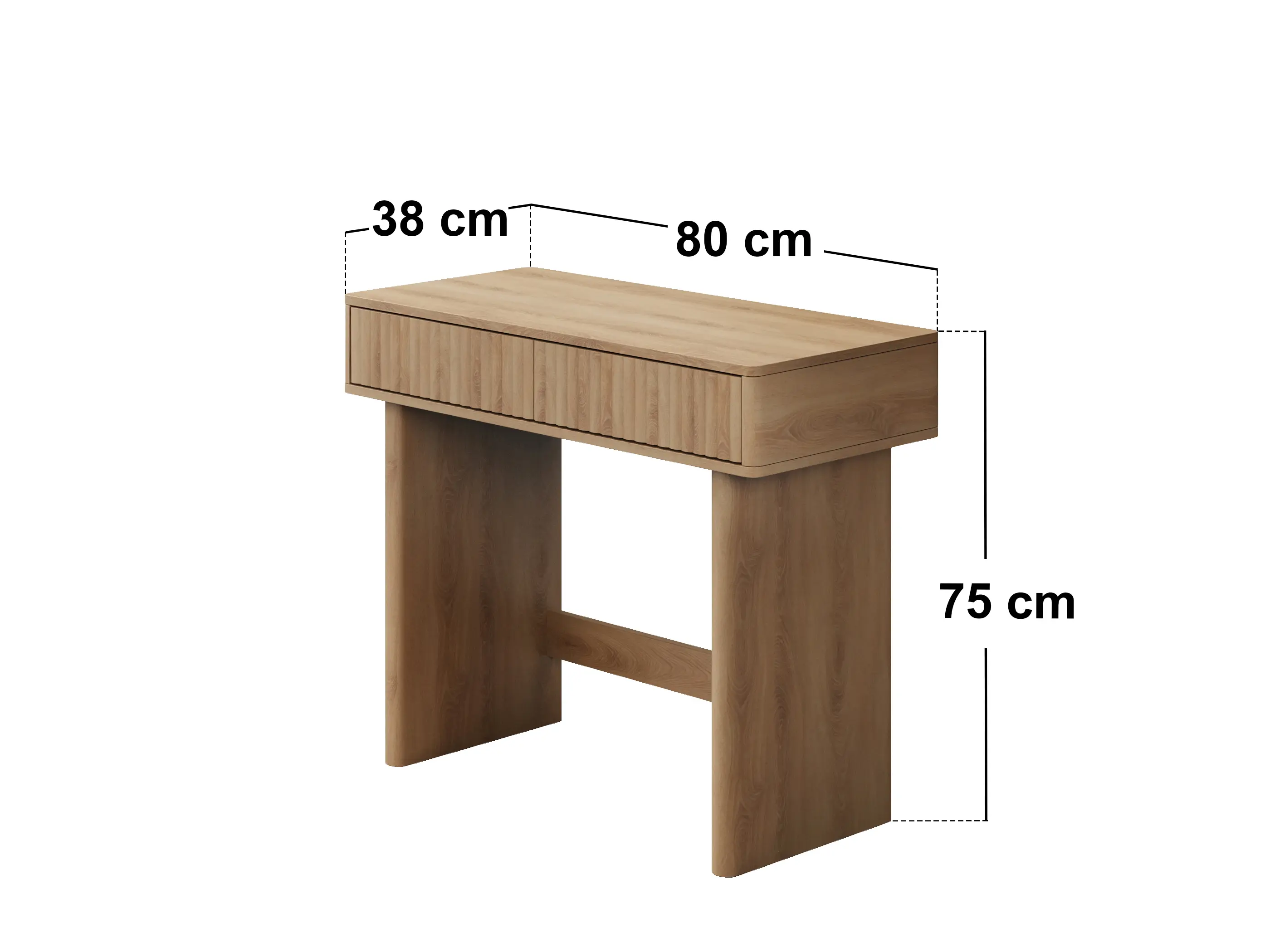 Dimensions diagram for SOLACE+CO Velmor Ribbed Dressing Table Oak