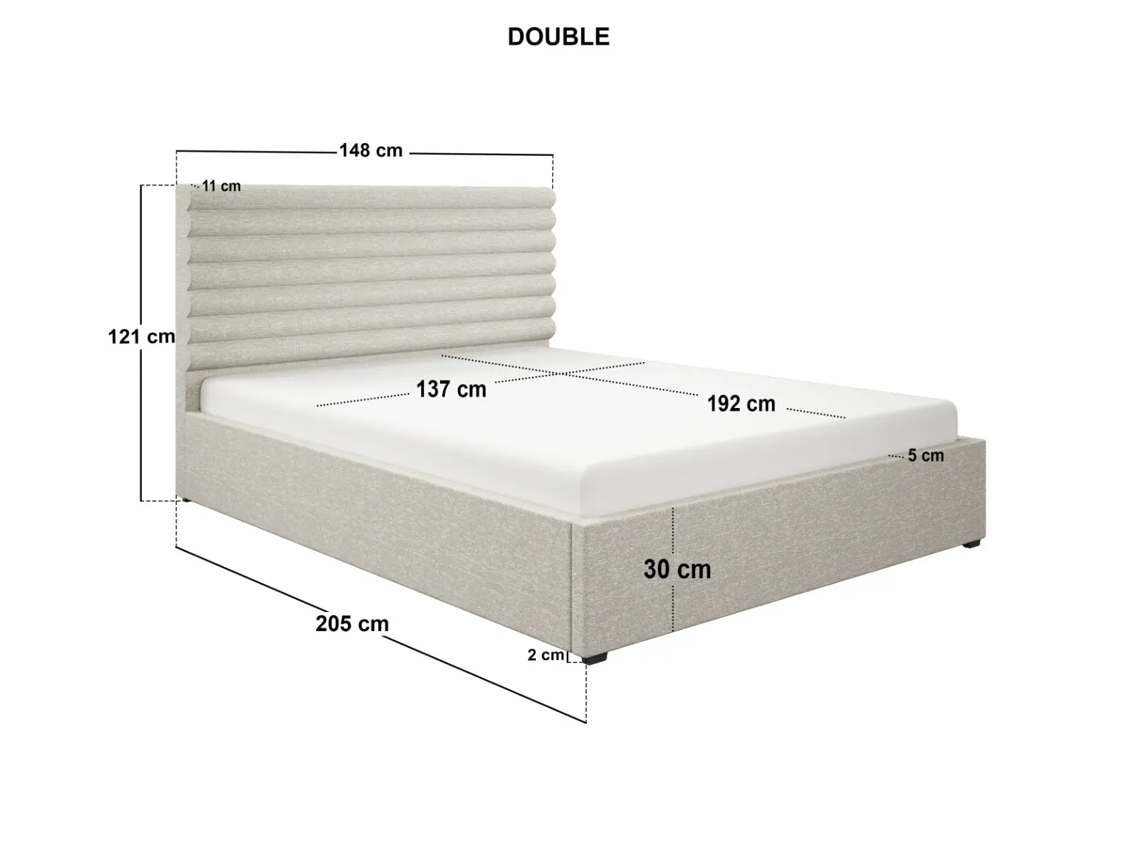 Dimensions diagram for SOLACE+CO Velora Chenille Ottoman Bed