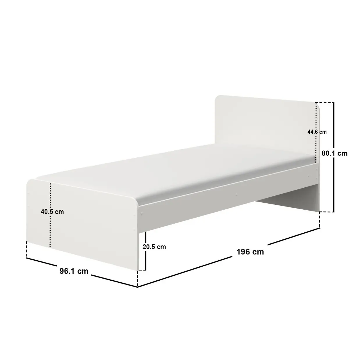 Dimensions diagram for Flair Wizard Single Bed White