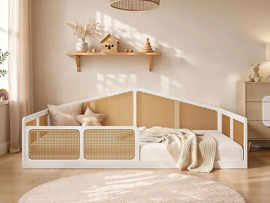 Flair Julian small double Montessori bed with rattan panels