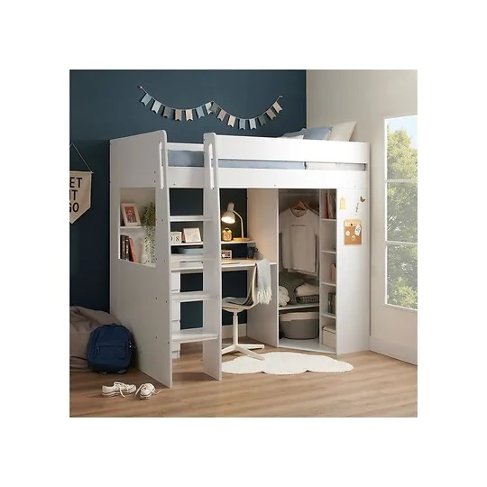 Flair Harper high sleeper with desk and wardrobe in white