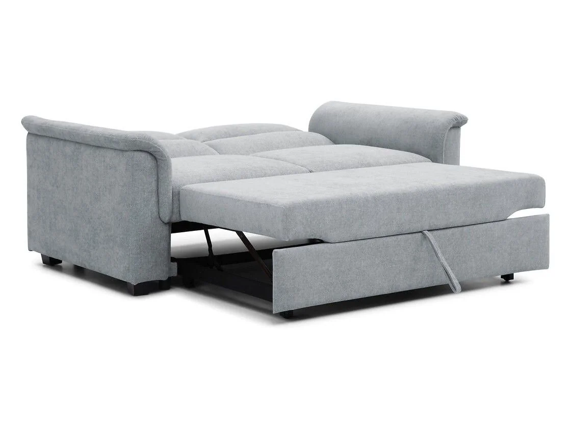 Kyoto Beckett sofa bed in Grey chenille with curved armrests and seam detailing on the backrest