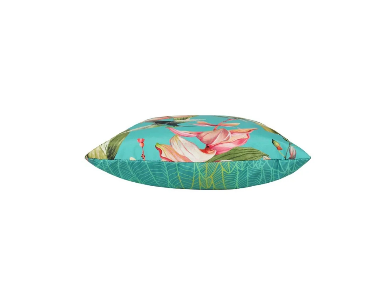 Evans Lichfield Hummingbird blue outdoor cushion on garden furniture