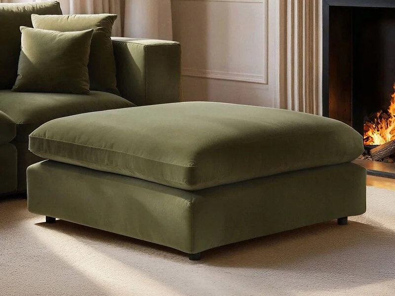 SOLACE+CO Asher khaki green velvet large footstool - view 2