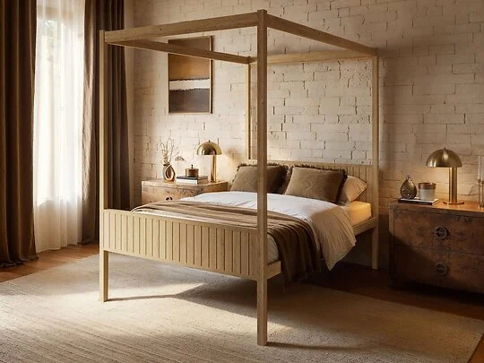 Flair Maddy four poster bed in natural solid pine