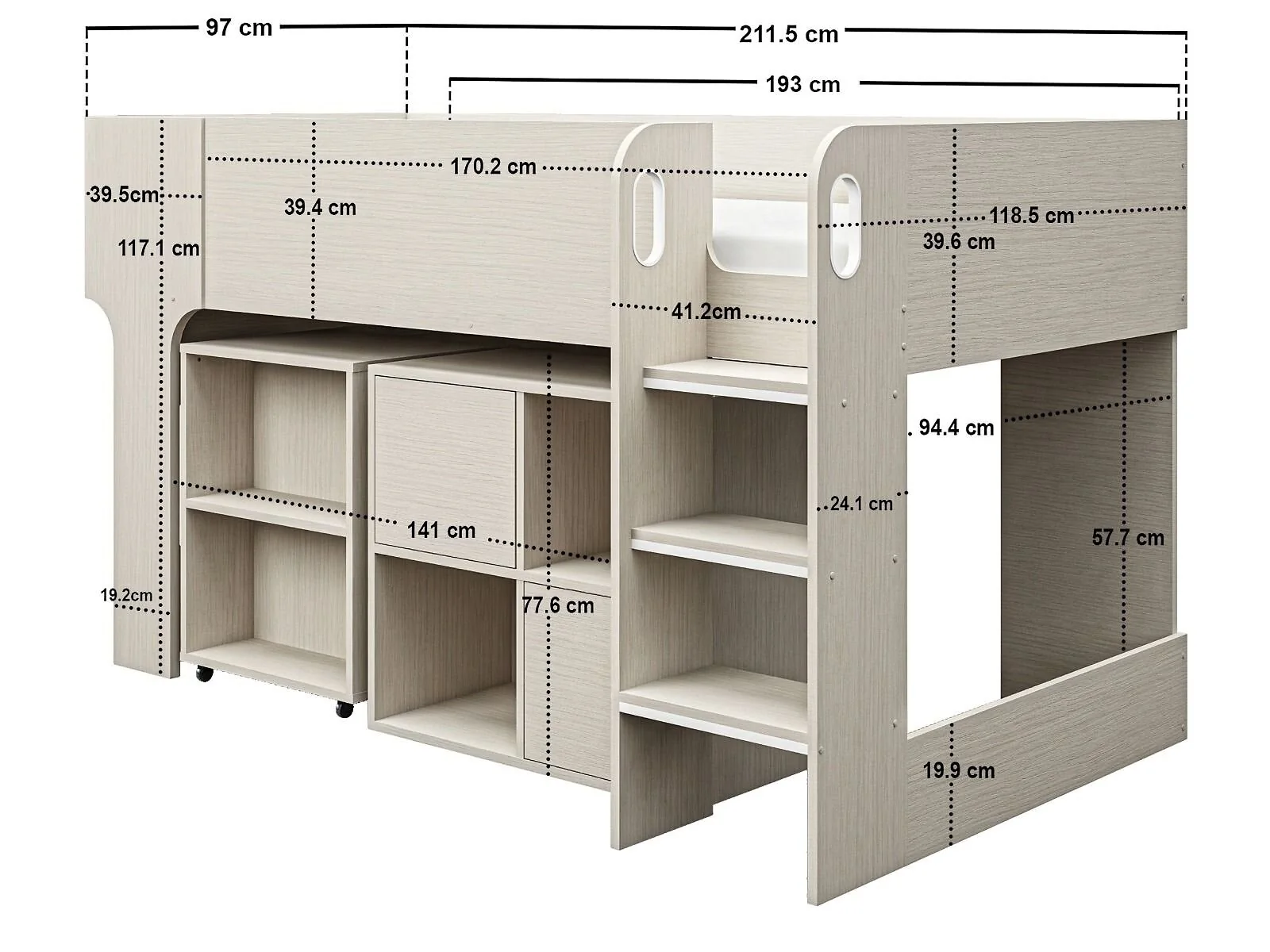 Flair Leo white oak mid sleeper with desk - view 14