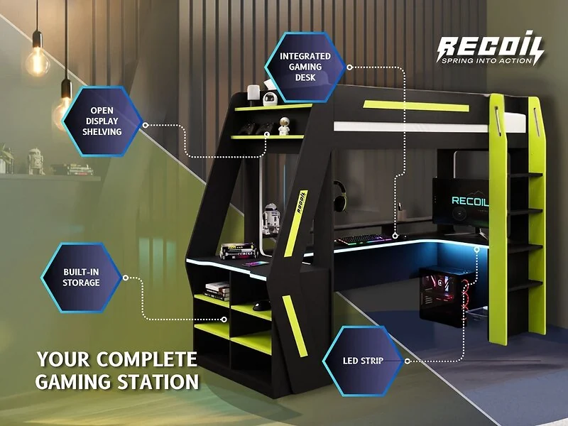 Recoil Alister gaming high sleeper with desk - view 6