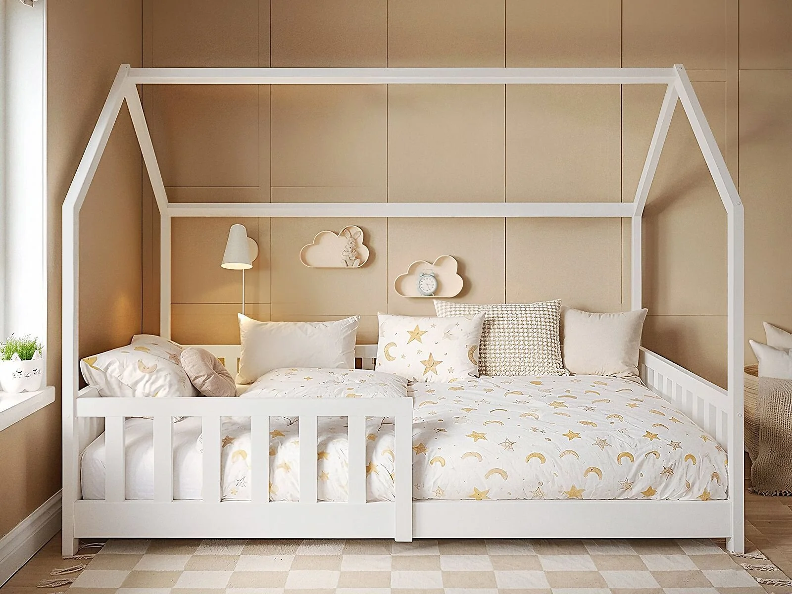 Flair Explorer small double house bed in white, front view in a bedroom