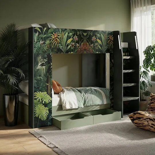Flair Lorith green jungle bunk bed with drawers