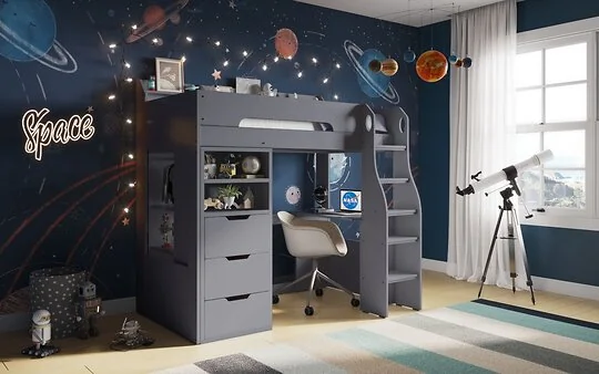 Flair Cosmic storage high sleeper with desk and wardrobe