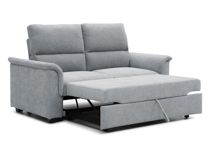 Kyoto Beckett sofa bed in Grey chenille with curved armrests and seam detailing on the backrest