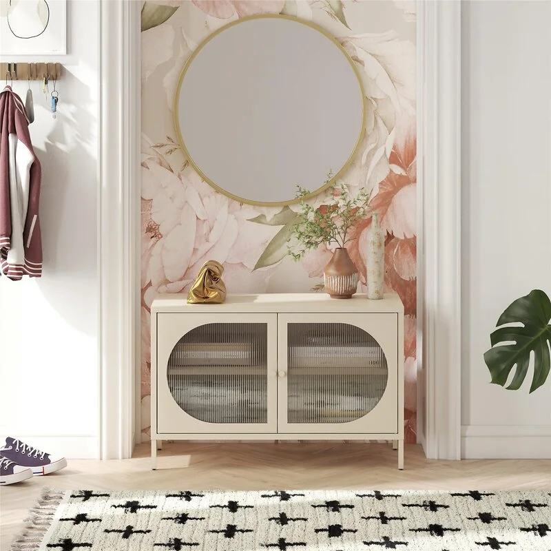 Dorel Luna W Accent Cabinet 2D FluWed Glass ParchmenW view 3