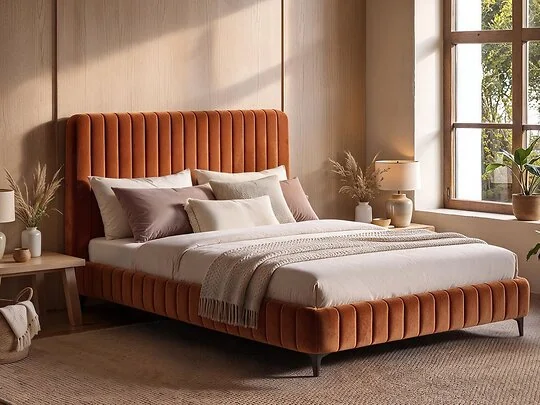 SOLACE+CO Adelaide channelled velvet upholstered bed