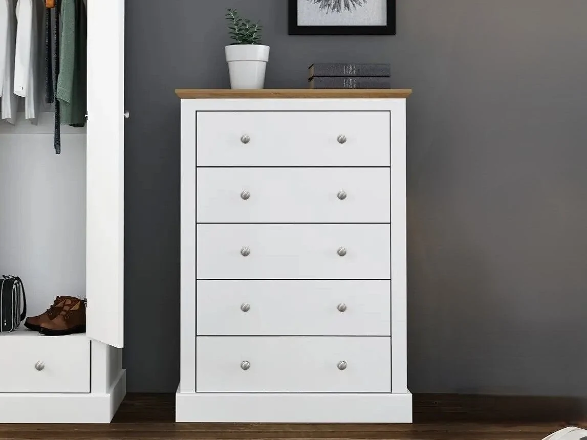 LPD Devon White & Oak 5 Drawer Chest