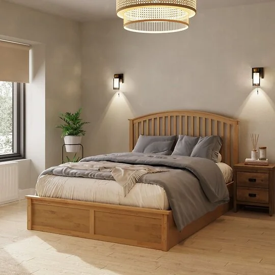 GFW Madrid Wooden Ottoman Storage Bed in Natural Oak