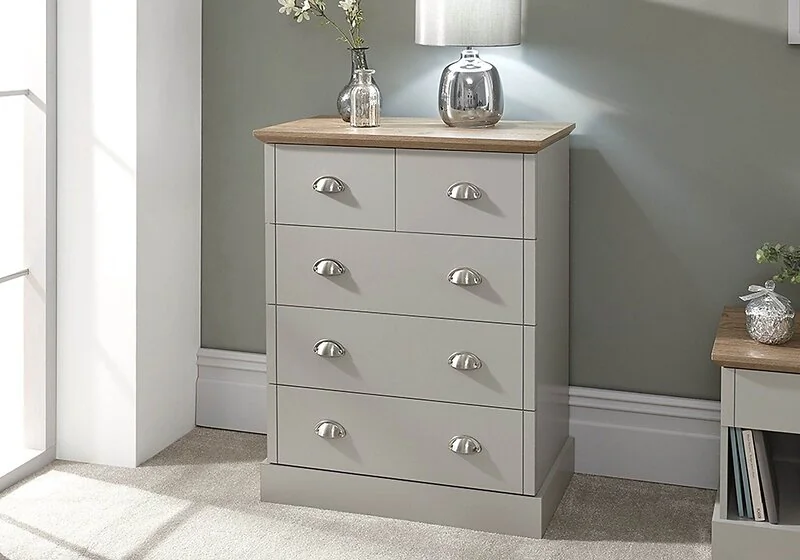 GFW Kendal 5 Drawer Chest with painted finish  oak effect top