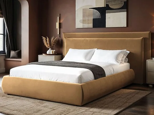 SOLACE+CO Sigrid velvet ottoman bed with cushion headboard