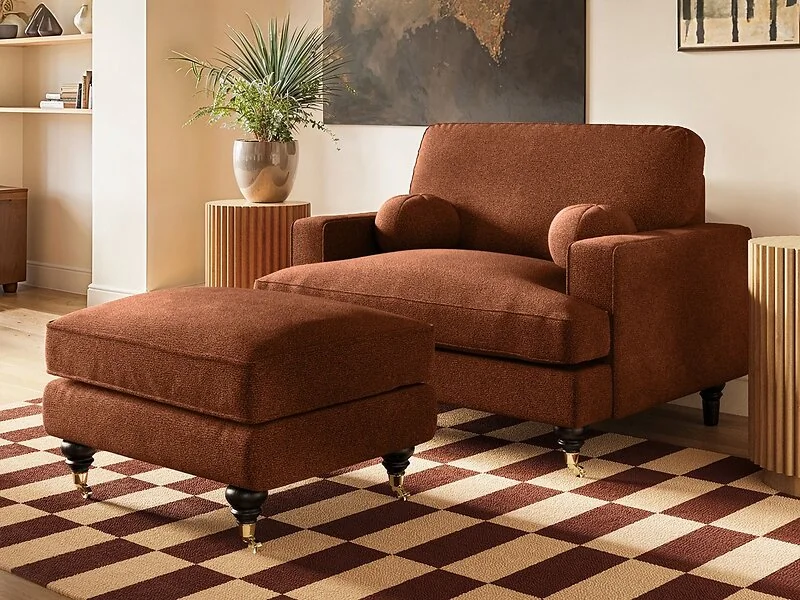 SOLACE+CO Addison orange chenille loveseat and footstool - view 2