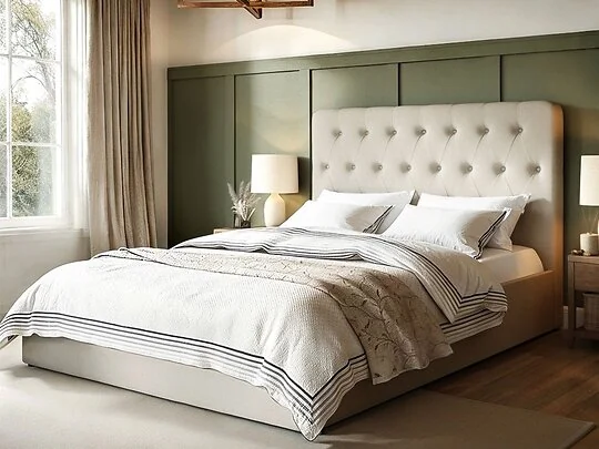 Flair Marley buttoned ottoman bed in beige linen